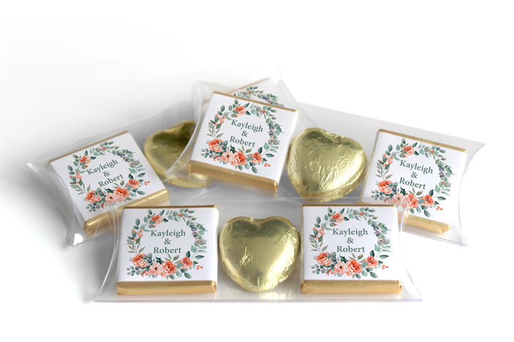 2 Choc Heart Trio Floral Wedding Chocolates - Personalised Favours - Neapolitan Chocolates - V25