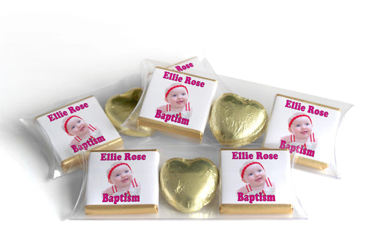 Choc Heart Trio Baptism Chocolates - Personalised Favours - Neapolitan Chocolates - Pink V2