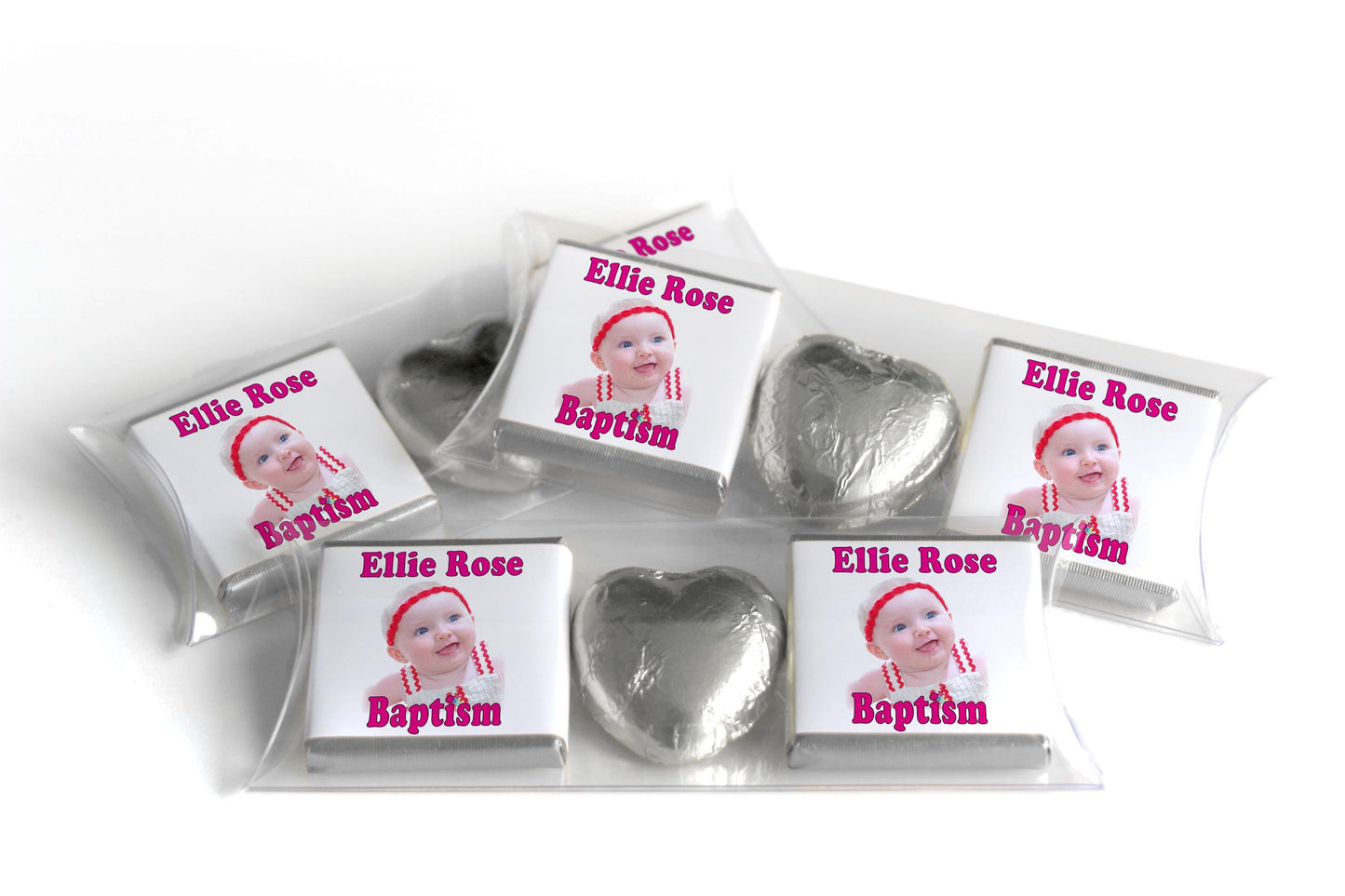 Choc Heart Trio Baptism Chocolates - Personalised Favours - Neapolitan Chocolates - Pink V2