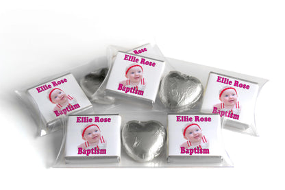 Choc Heart Trio Baptism Chocolates - Personalised Favours - Neapolitan Chocolates - Pink V2