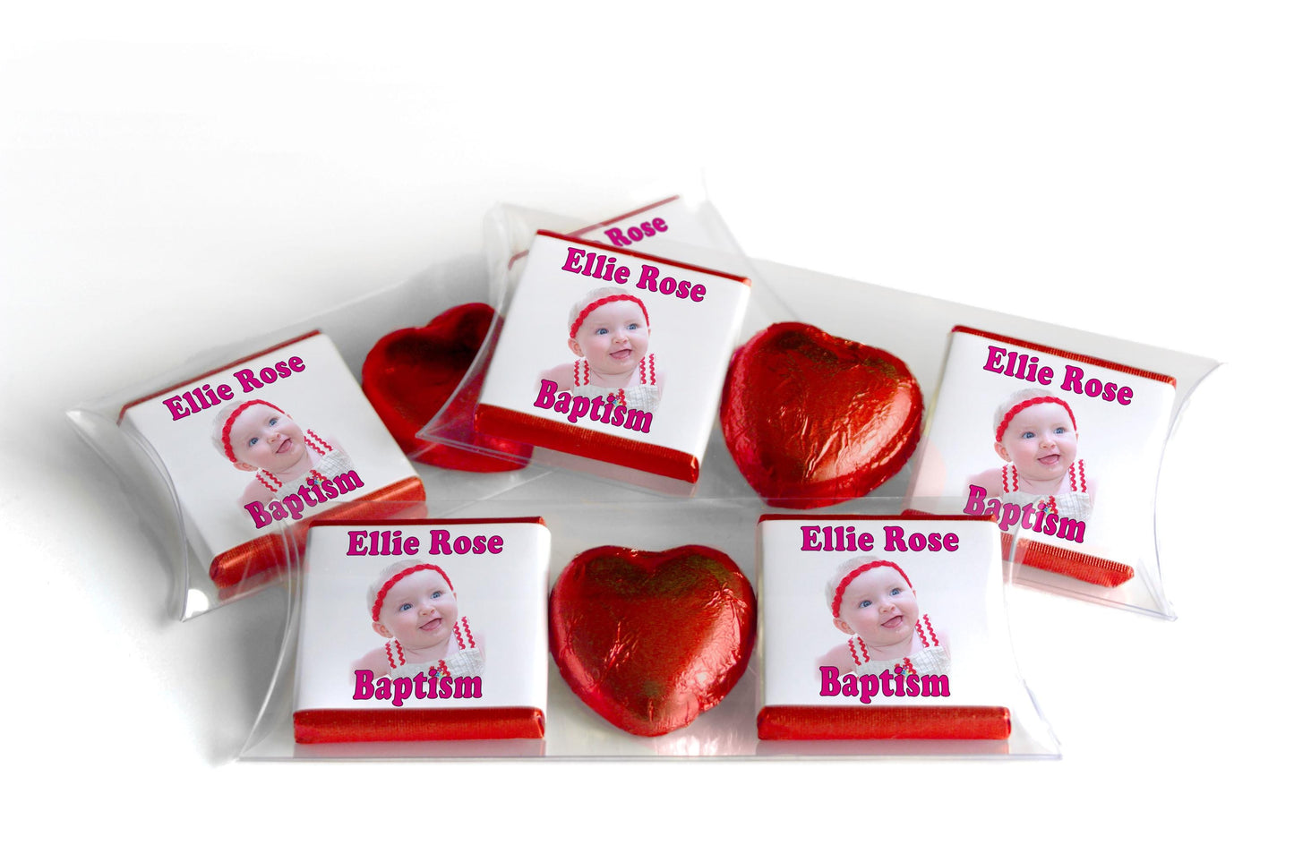 Choc Heart Trio Baptism Chocolates - Personalised Favours - Neapolitan Chocolates - Pink V2