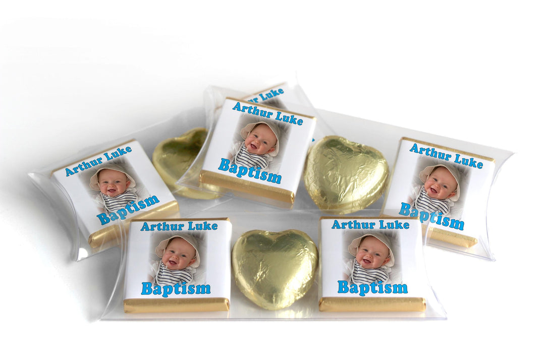 Choc Heart Trio Baptism Chocolates - Personalised Favours - Neapolitan Chocolates - Blue V2