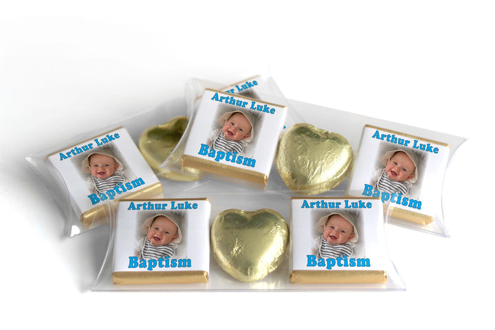 Choc Heart Trio Baptism Chocolates - Personalised Favours - Neapolitan Chocolates - Blue V2