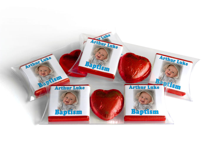 Choc Heart Trio Baptism Chocolates - Personalised Favours - Neapolitan Chocolates - Blue V2