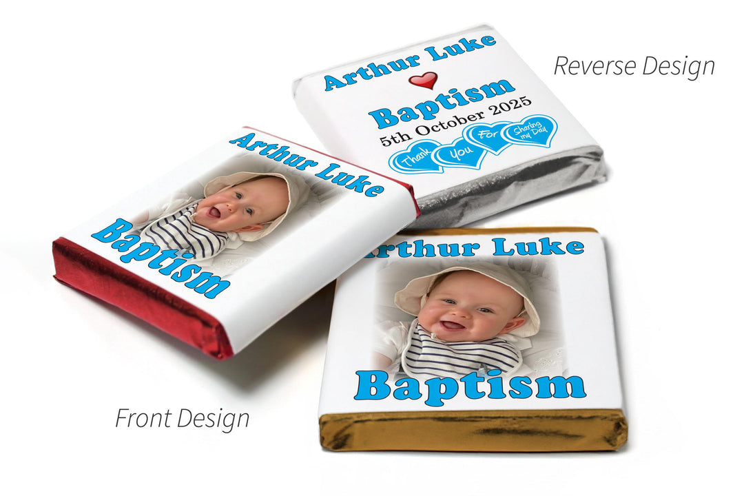 Choc Heart Trio Baptism Chocolates - Personalised Favours - Neapolitan Chocolates - Blue V2