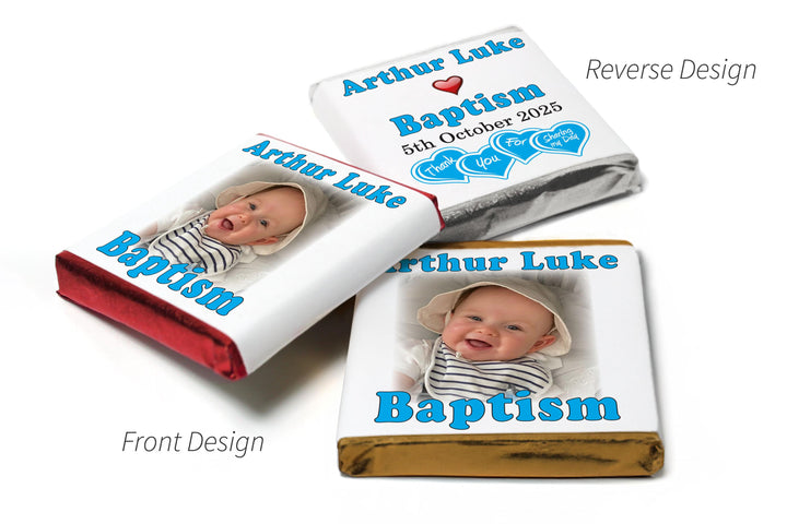 Choc Heart Trio Baptism Chocolates - Personalised Favours - Neapolitan Chocolates - Blue V2