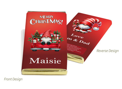 Christmas Santa Gonk Chocolate Bars - Personalised Favours - 80g Milk Chocolate Bars in Gold & Silver Foils - V11