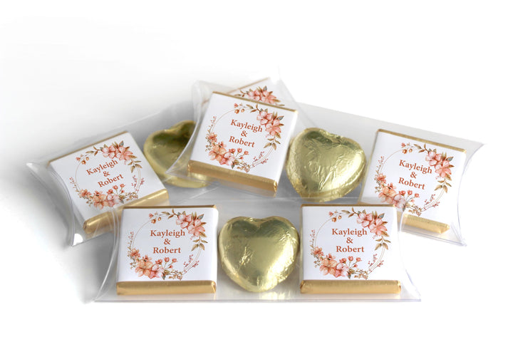 2 Choc Heart Trio Floral Wedding Chocolates - Personalised Favours - Neapolitan Chocolates - V24