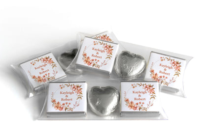 2 Choc Heart Trio Floral Wedding Chocolates - Personalised Favours - Neapolitan Chocolates - V24
