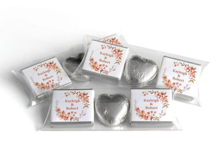 2 Choc Heart Trio Floral Wedding Chocolates - Personalised Favours - Neapolitan Chocolates - V24