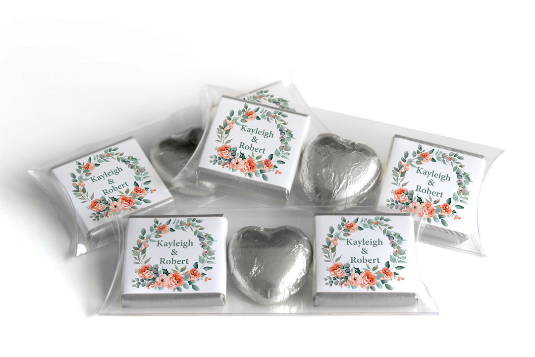 2 Choc Heart Trio Floral Wedding Chocolates - Personalised Favours - Neapolitan Chocolates - V25