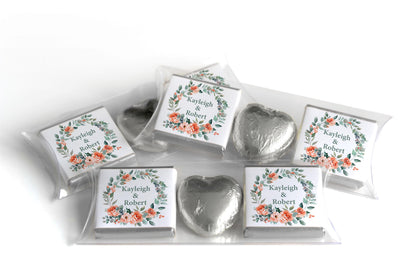2 Choc Heart Trio Floral Wedding Chocolates - Personalised Favours - Neapolitan Chocolates - V25