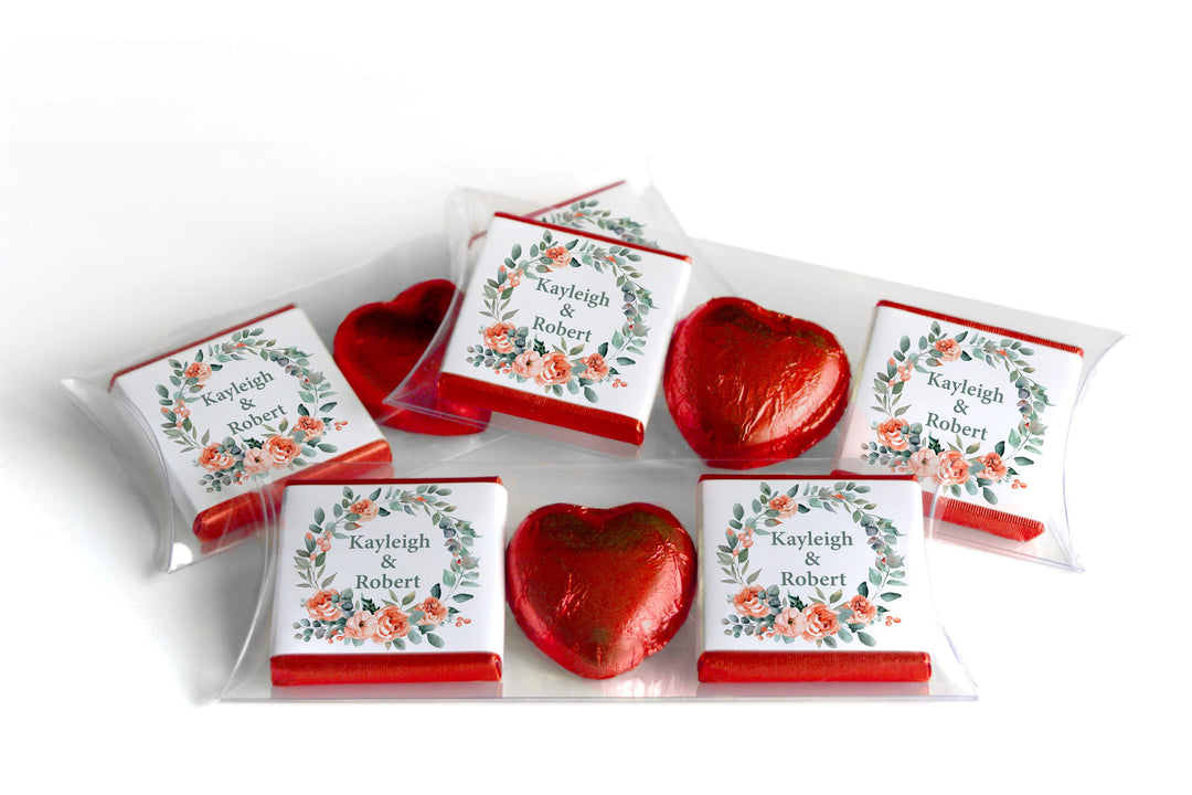 2 Choc Heart Trio Floral Wedding Chocolates - Personalised Favours - Neapolitan Chocolates - V25