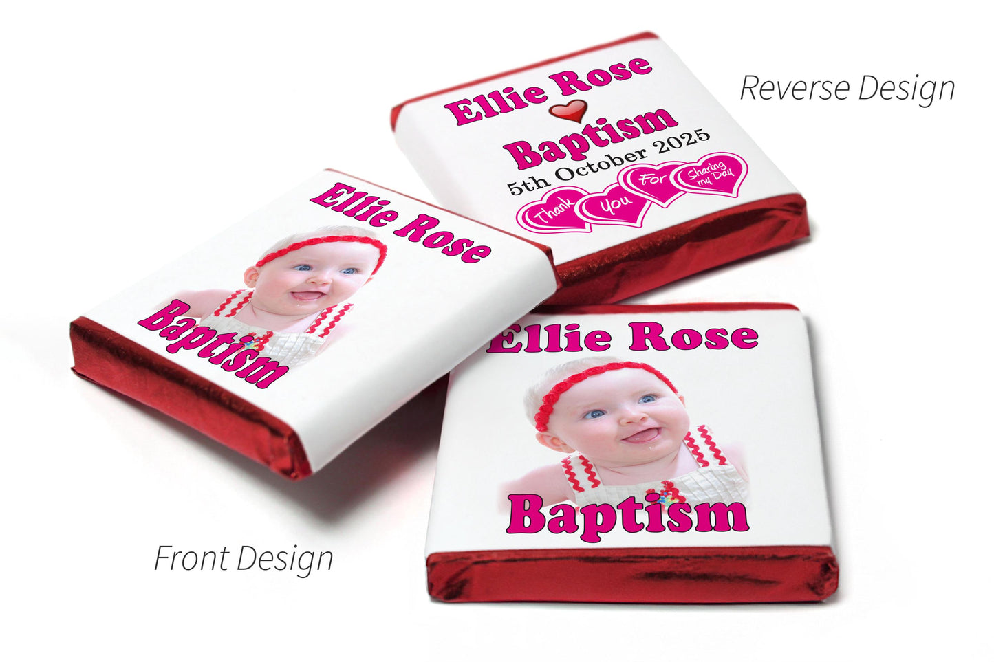 Baptism Chocolates - Personalised Favours - Neapolitan Chocolates - Pink - V2