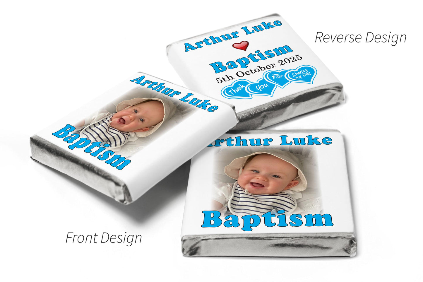 Baptism Chocolates - Personalised Favours - Neapolitan Chocolates - Blue - V2