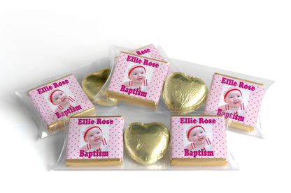 Choc Heart Trio Baptism Chocolates - Personalised Favours - Neapolitan Chocolates - Spotty Pink V1