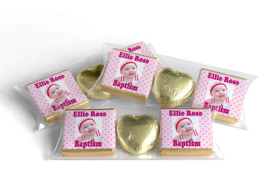Choc Heart Trio Baptism Chocolates - Personalised Favours - Neapolitan Chocolates - Spotty Pink V1