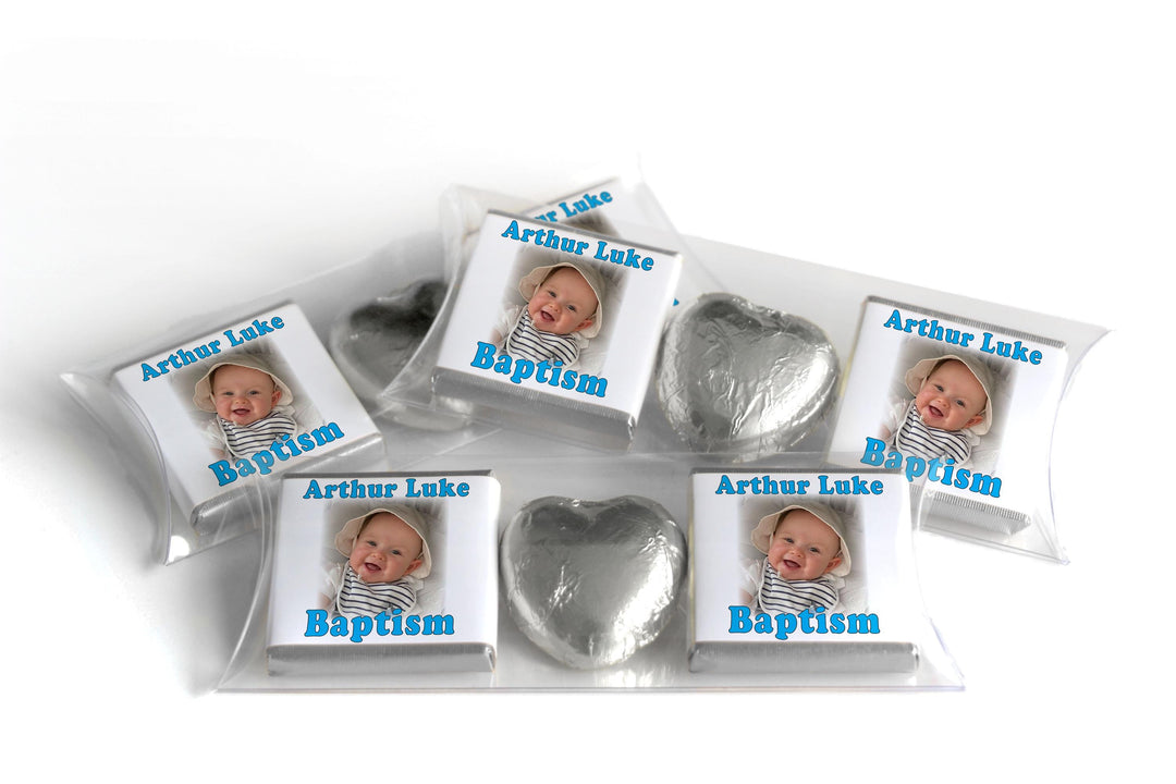 Choc Heart Trio Baptism Chocolates - Personalised Favours - Neapolitan Chocolates - Blue V2