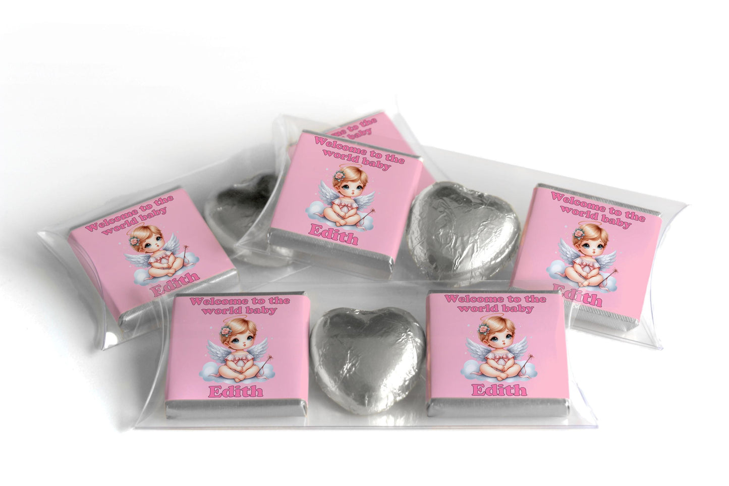 Choc Heart Trio - Baby Shower Chocolates - Personalised Favours - Neapolitan Chocolates V6 Girl