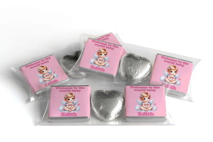 Choc Heart Trio - Baby Shower Chocolates - Personalised Favours - Neapolitan Chocolates V6 Girl