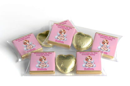 Choc Heart Trio - Baby Shower Chocolates - Personalised Favours - Neapolitan Chocolates V6 Girl
