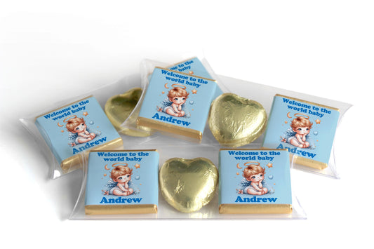 Choc Heart Trio - Baby Shower Chocolates - Personalised Favours - Neapolitan Chocolates V6 Boy