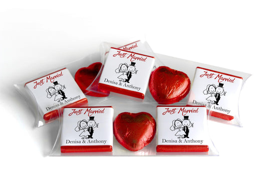2 Choc Heart Trio Wedding Chocolates - Personalised Favours - Neapolitan Chocolates - V13