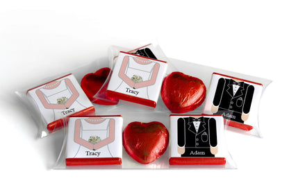 2 Choc Heart Trio Wedding Chocolates - Personalised Favours - Neapolitan Chocolates - Bride & Groom