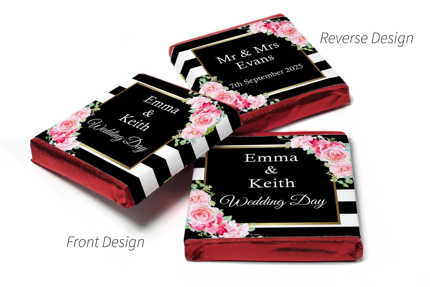 Wedding Chocolates - Personalised Wedding Favours - Neapolitan Chocolates - V10 - Black