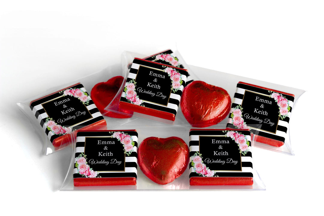 2 Choc Heart Trio Wedding Chocolates - Personalised Favours - Neapolitan Chocolates - V10 - Black