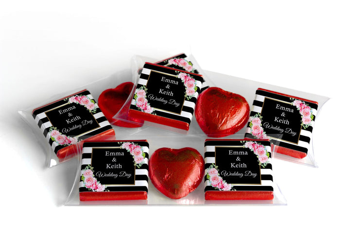 2 Choc Heart Trio Wedding Chocolates - Personalised Favours - Neapolitan Chocolates - V10 - Black