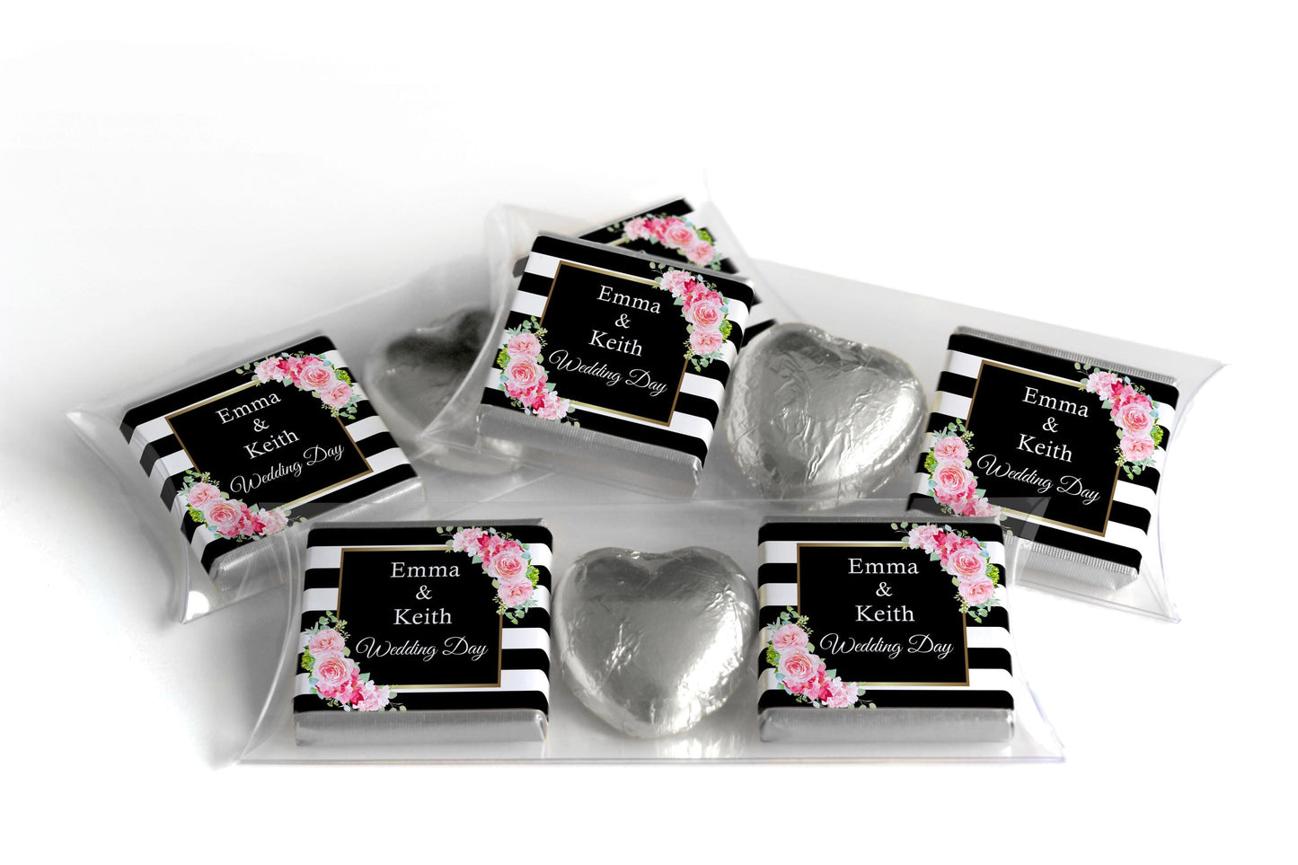 2 Choc Heart Trio Wedding Chocolates - Personalised Favours - Neapolitan Chocolates - V10 - Black