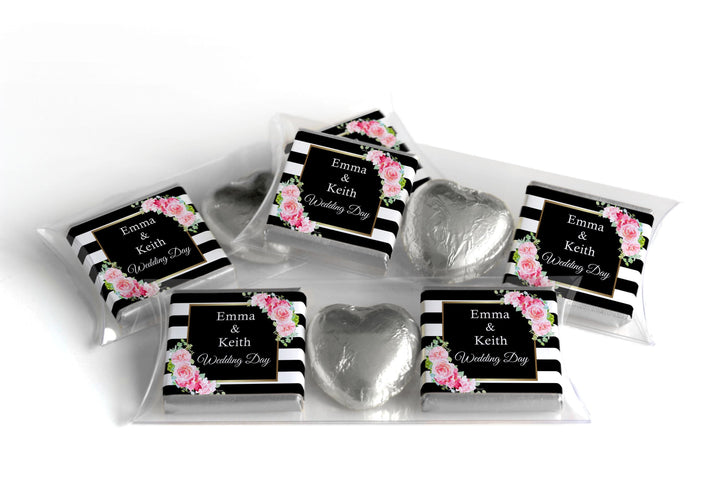 2 Choc Heart Trio Wedding Chocolates - Personalised Favours - Neapolitan Chocolates - V10 - Black