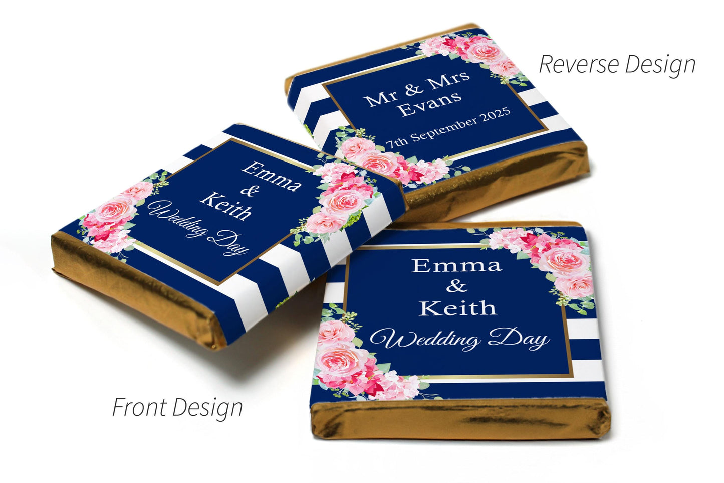 Wedding Chocolates - Personalised Wedding Favours - Neapolitan Chocolates - V10 - Blue