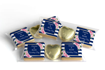 2 Choc Heart Trio Wedding Chocolates - Personalised Favours - Neapolitan Chocolates - V10 - Blue