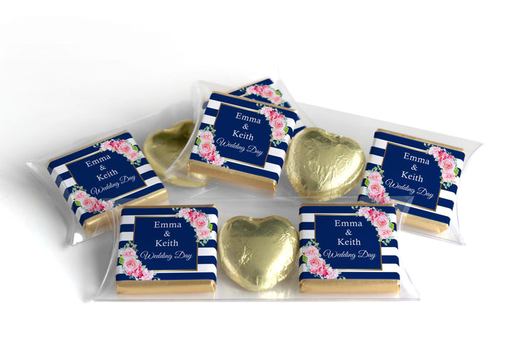 2 Choc Heart Trio Wedding Chocolates - Personalised Favours - Neapolitan Chocolates - V10 - Blue