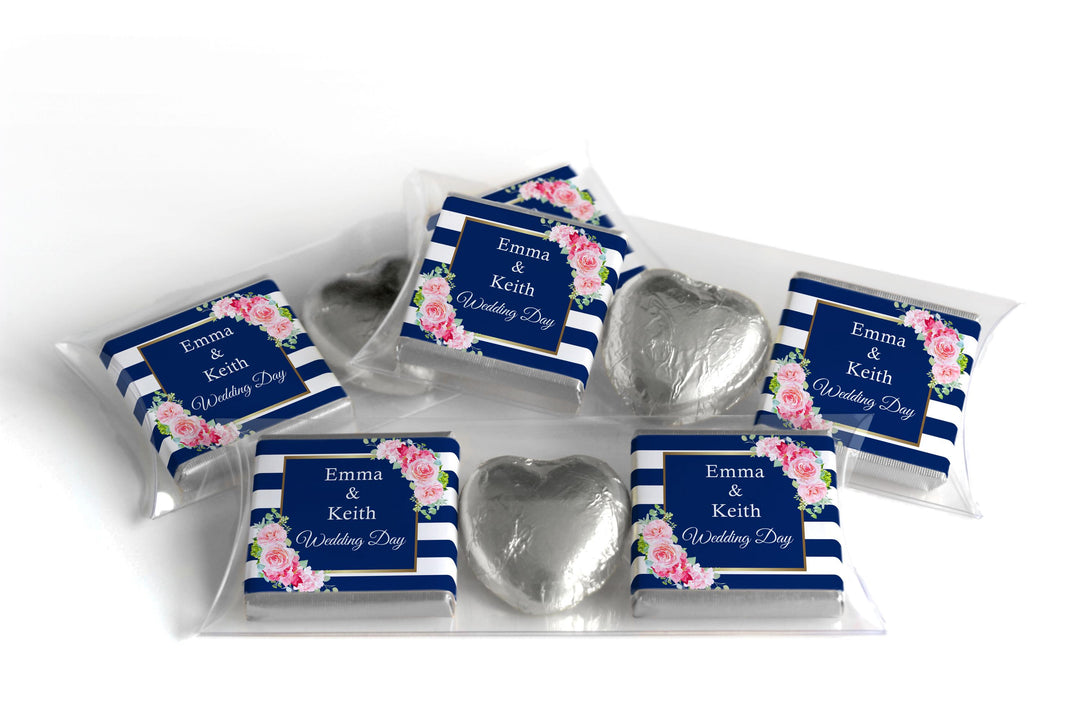 2 Choc Heart Trio Wedding Chocolates - Personalised Favours - Neapolitan Chocolates - V10 - Blue