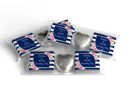 2 Choc Heart Trio Wedding Chocolates - Personalised Favours - Neapolitan Chocolates - V10 - Blue