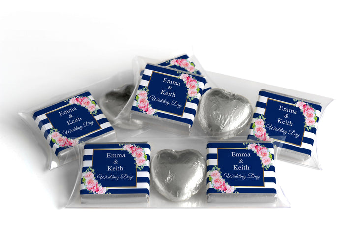 2 Choc Heart Trio Wedding Chocolates - Personalised Favours - Neapolitan Chocolates - V10 - Blue