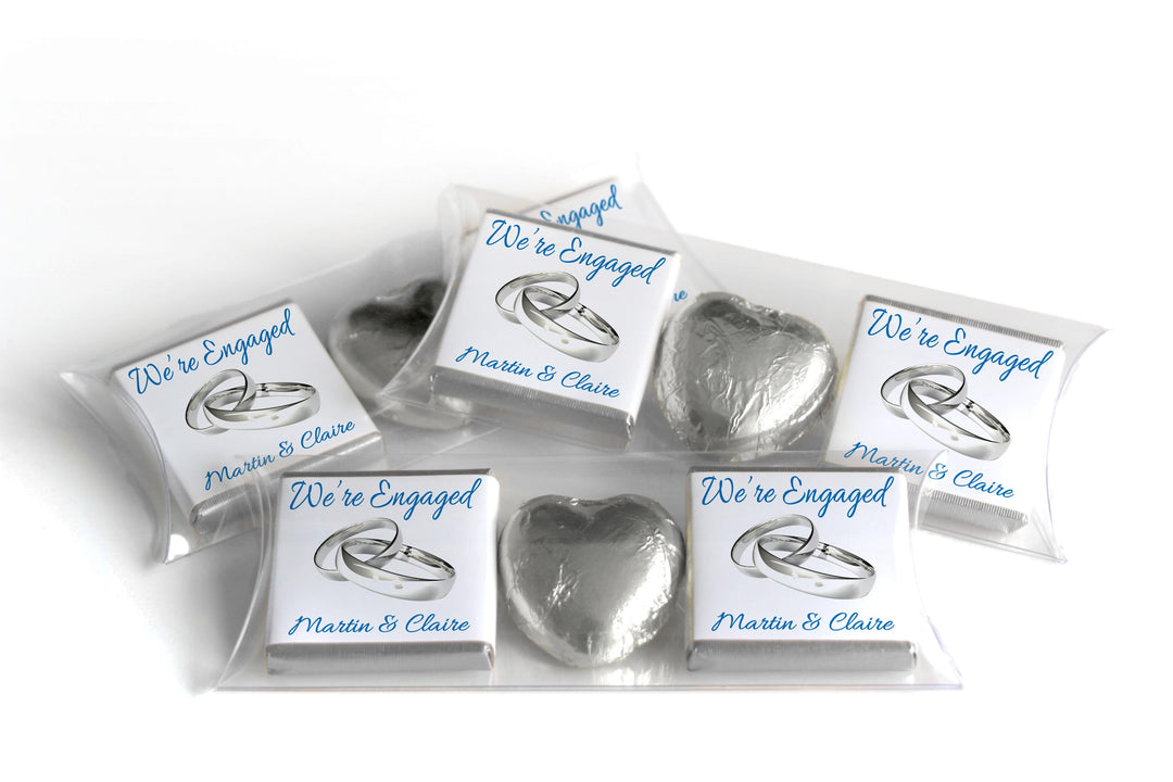 2 Choc Heart Trio Engaged Chocolates - Personalised Favours - Neapolitan Chocolates - V1 - Silver Rings