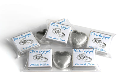 2 Choc Heart Trio Engaged Chocolates - Personalised Favours - Neapolitan Chocolates - V1 - Silver Rings