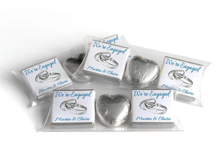 2 Choc Heart Trio Engaged Chocolates - Personalised Favours - Neapolitan Chocolates - V1 - Silver Rings