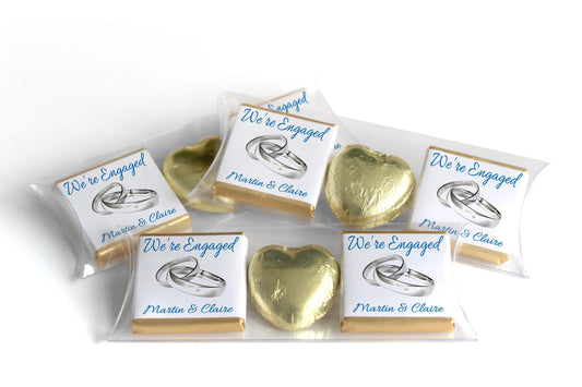 2 Choc Heart Trio Engaged Chocolates - Personalised Favours - Neapolitan Chocolates - V1 - Silver Rings
