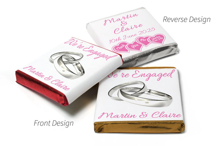 2 Choc Heart Trio Engaged Chocolates - Personalised Favours - Neapolitan Chocolates - V2 - Silver Rings