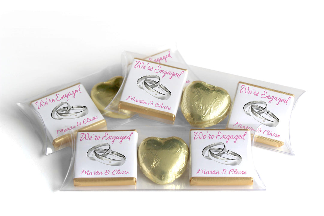 2 Choc Heart Trio Engaged Chocolates - Personalised Favours - Neapolitan Chocolates - V2 - Silver Rings