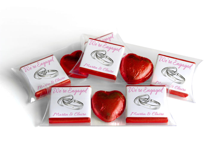 2 Choc Heart Trio Engaged Chocolates - Personalised Favours - Neapolitan Chocolates - V2 - Silver Rings