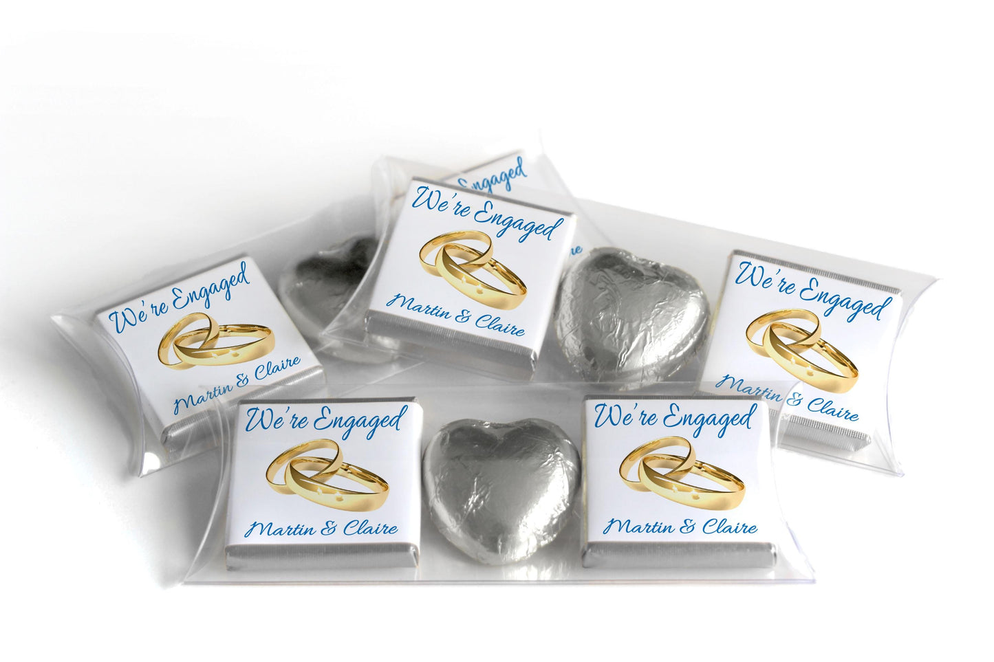 2 Choc Heart Trio Engaged Chocolates - Personalised Favours - Neapolitan Chocolates - V1 - Gold Rings