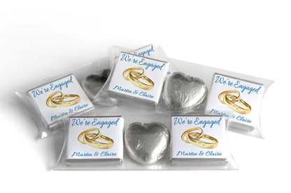 2 Choc Heart Trio Engaged Chocolates - Personalised Favours - Neapolitan Chocolates - V1 - Gold Rings