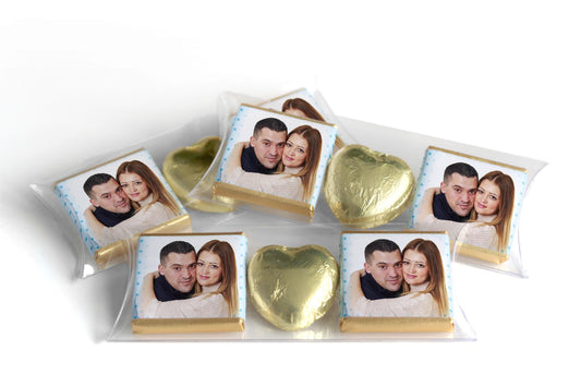 2 Choc Heart Trio Engaged Chocolates - Personalised Favours - Neapolitan Chocolates - V3 Blue