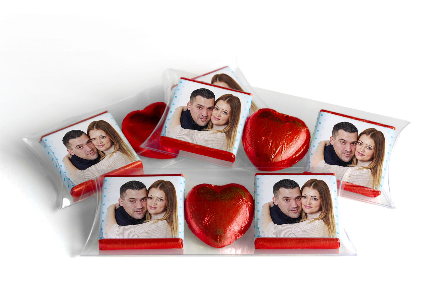 2 Choc Heart Trio Engaged Chocolates - Personalised Favours - Neapolitan Chocolates - V3 Blue